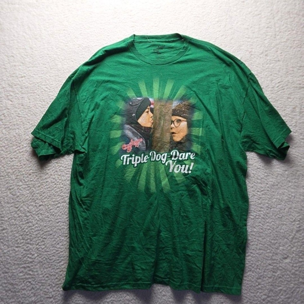 A Christmas Story Shirt Mens 3XL Green Triple Dog Dare You Graphic Tee Tagless